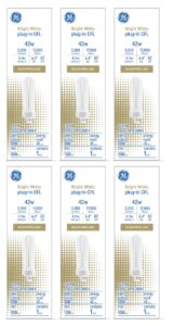 ge lighting (case of 6) ge 93118251 bright white 42 watt plug-in cfl gx24q-4 base, 3500k neutral bright white, 6.4-inch f42tbx light bulb, 4 pin plug-in