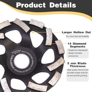 PRETEC 4 1/2 inch Concrete Grinding Wheel, 2 Packs 14-Segment Turbo Row & 18-Segment Double Row Grinder Wheel Grinder Disc for Polishing and Cleaning Concrete Surface, Cement, Marble, Granite