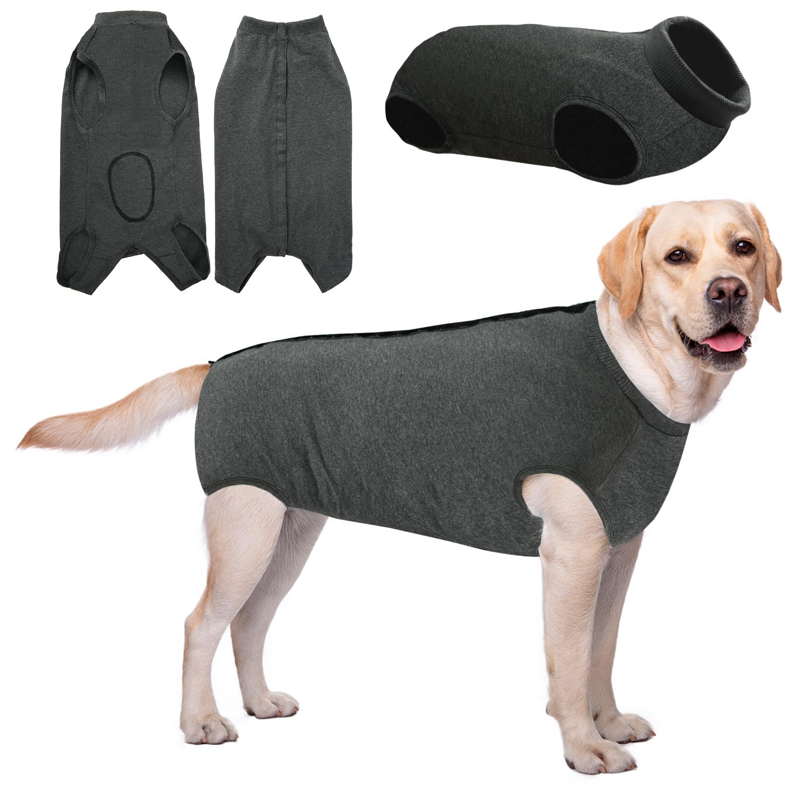 AURUZA Dog Recovery Suit After Surgery, Soft Breathable Dog Onesie for Surgery Female Male, Anti Licking Dog Surgical Suit (Grey,XL)