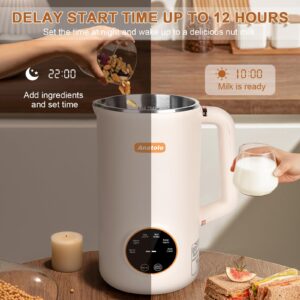 Anatole Nut Milk Maker 34oz 1000ml Cold Warm Hot Almond Milk Machine Soy Oat Cow Plant-Based Milk Blender Homemade Dairy-Free Juice Paste with 10 Stainless Steel Blades 12 Hours Timer Recipes