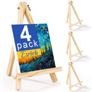 esrich 4 pack 9 inch wood easels, easel stand for painting canvases, art, and crafts, tripod, painting party easel, kids student tabletop easels for painting, portable canvas photo picture sign holder