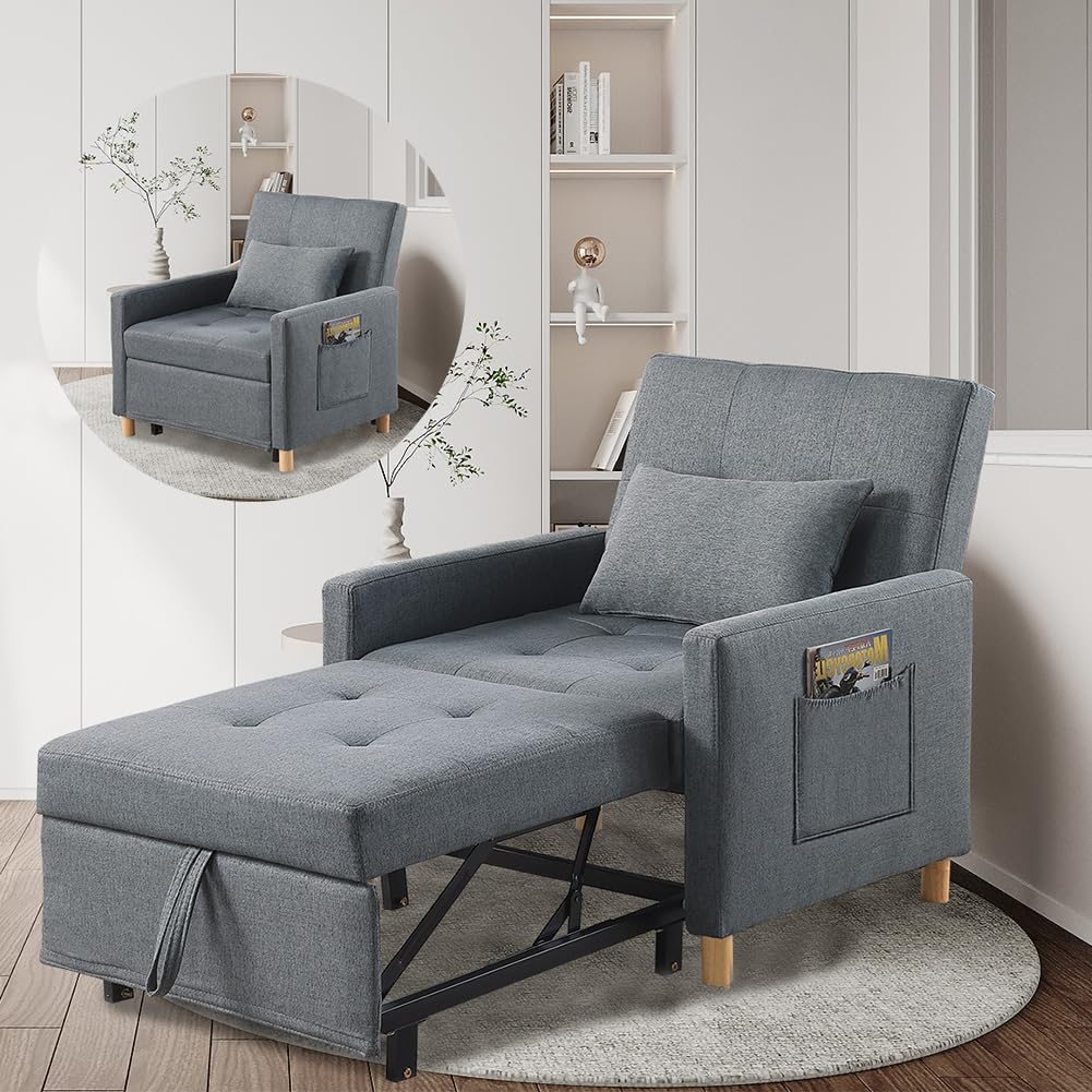 DULATIS Sleeper Chair,Convertible Sleeper Sofa Chair,Pull Out Sleeper Chair with Adjustable Backrest,Multi-Functiona Lounge Chair for Living Room(Gray)