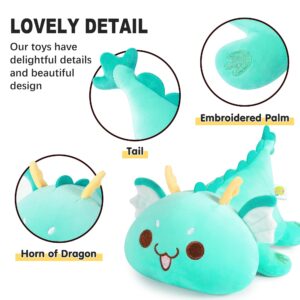 Onsoyours Chubby Dragon Stuffed Animal Adorable Plushies Soft Huggable Plush Pillow Kawaii Cute Dragon Plushie Toy for Kids (Cyan Dragon, 10")