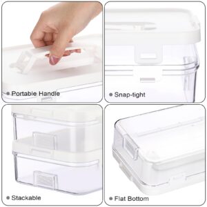 BTSKY 2 Pack Clear Plastic Storage Box with Handle & Flap Lid, Portable Craft Organizers and Storage Box Art Supply Storage Organizer Multipurpose Plastic Sewing Box for Beads Pencils Sticky Notes