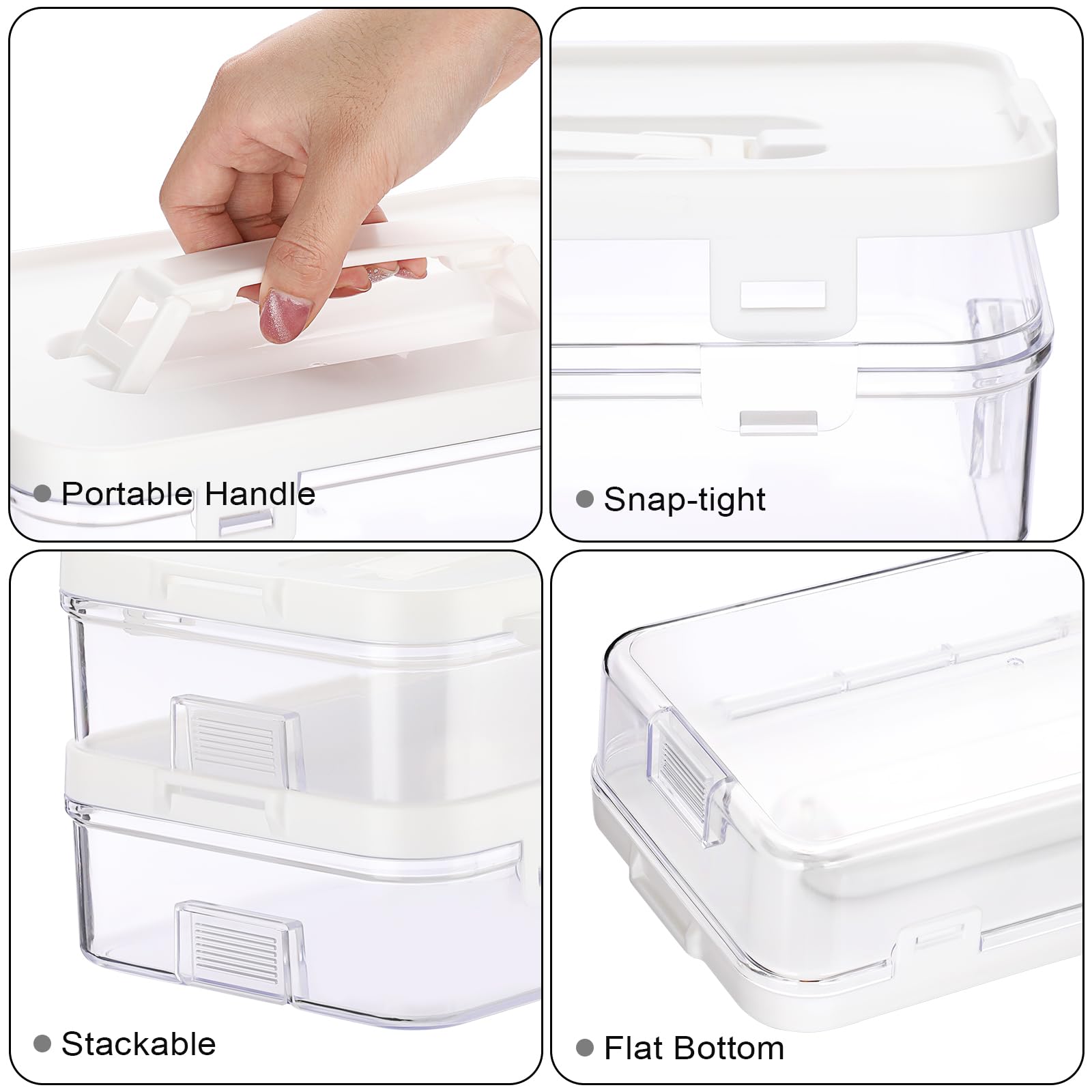 BTSKY 2 Pack Clear Plastic Storage Box with Handle & Flap Lid, Portable Craft Organizers and Storage Box Art Supply Storage Organizer Multipurpose Plastic Sewing Box for Beads Pencils Sticky Notes