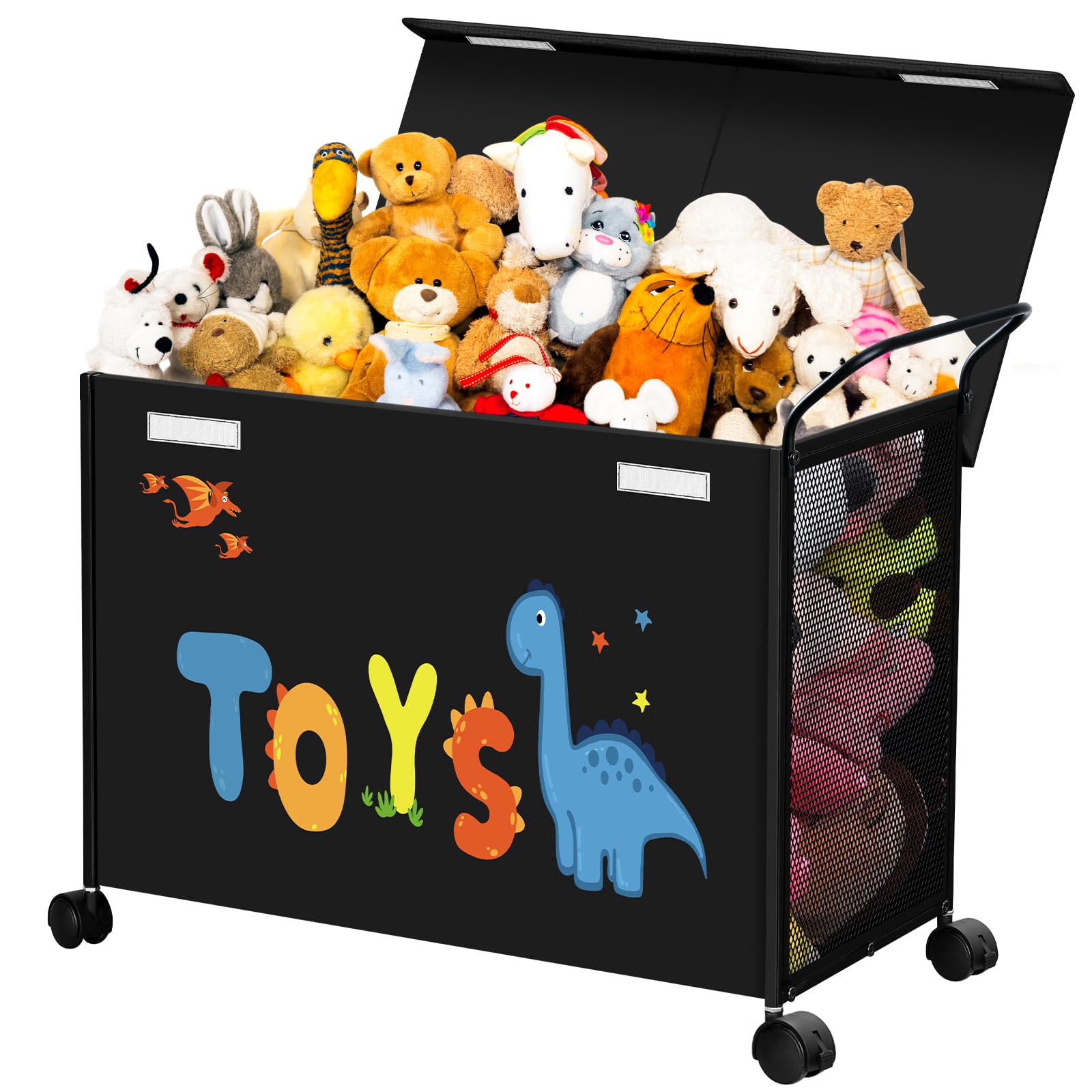 SWTYMIKI Toy Box Toy Storage - 72L Kids Toy Organizer with Wheels Toy Chest Storage Bins with Lids, Toy Boxes for Girls Boys, Stuffed Animals, Clothes, Bedroom, Living Room （Black