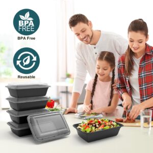 WGCC Meal Prep Containers Reusable - 50 Pack Food Storage Containers with Lids 16 oz - Disposable To Go Food Containers, BPA Free, Stackable, Microwave/Dishwasher/Freezer Safe, Black