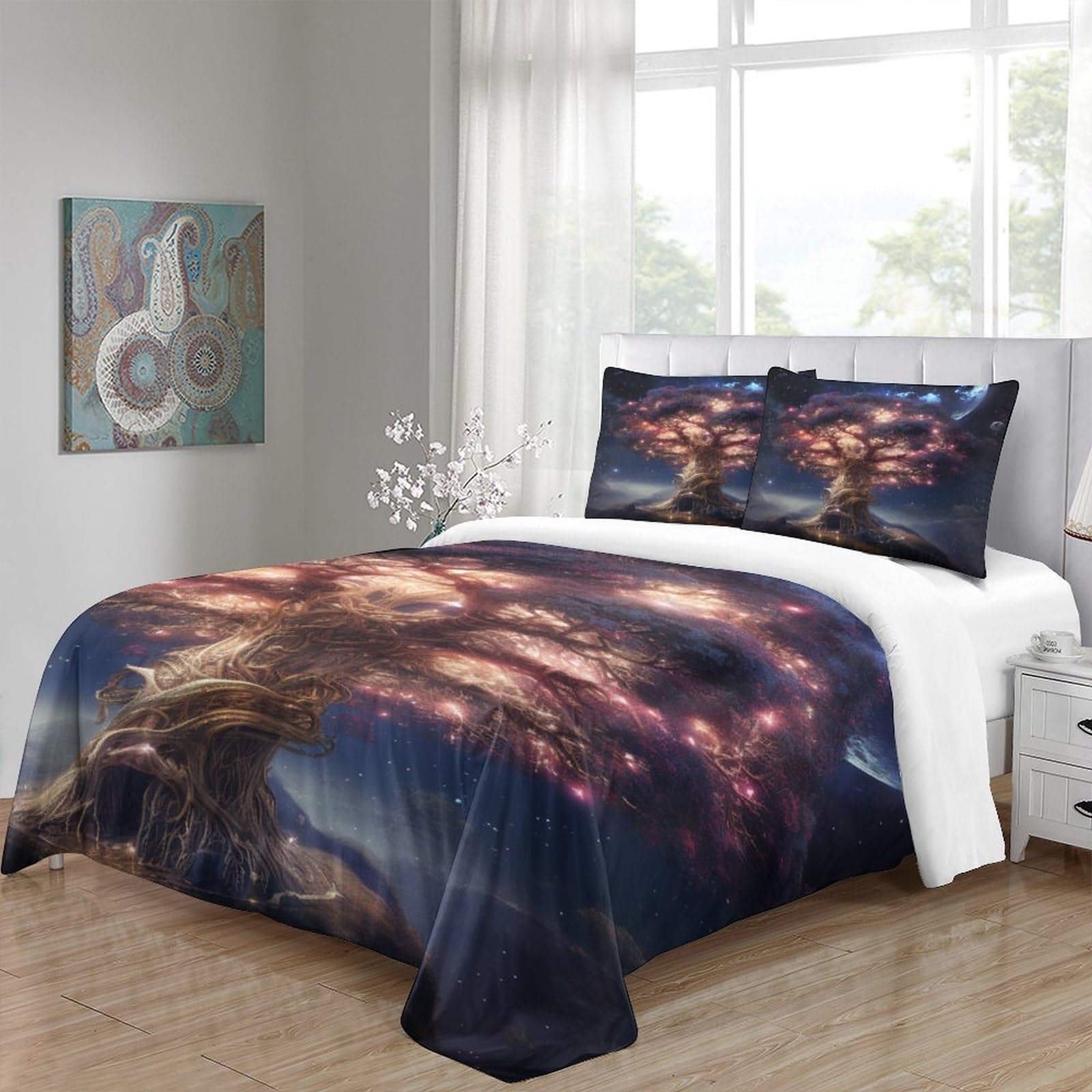 Glowing Tree 3D Print Natural Landscape Comforter Covers Quilt Cover for Teens And Adults Duvet Cover Soft Microfiber with Zipper Closure with Pillow Cases Bedding Set 3 Pieces Queen（228x228cm）