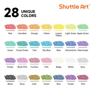 28 Metallic Colors Dual Tip Acrylic Paint Markers, Brush Tip and Dot Tip Acrylic Paint Pens for Rock Painting, Ceramic, Wood, Canvas, Plastic, Glass, Stone, Calligraphy, Card Making, DIY Crafts