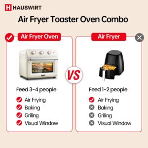 Hauswirt K5M Air Fryer Toaster Oven Combo, Retro XL Large Oven 3-4People, Air Fryer Oven with Rotisserie Kit, 26.5QT 6-slices Toast 12" Pizza, Bake Toast Broil,1600W 190°F-450°F,Non-Stick,Cream White