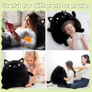 BENINY Cat Plush Toy 4Pcs - 18'' Giant Black Cat Mommy with 3 Cute Baby Kittens - Kawaii Fat Cats Stuffed Animal - Squishy Cat Plushies Pillow Gift for Boys and Girls