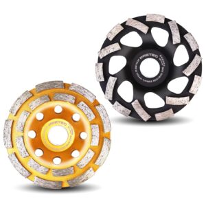 pretec 4 1/2 inch concrete grinding wheel, 2 packs 14-segment turbo row & 18-segment double row grinder wheel grinder disc for polishing and cleaning concrete surface, cement, marble, granite