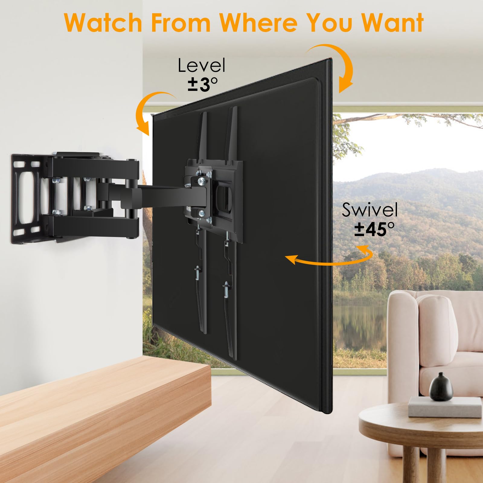 SweeEase 6 Arms TV Wall Mount for 26-65 inch, Full Motion Up Down Swivel Tilt Level Retractable TV Bracket for Flat Curved Max 110 lbs Max VESA 400x400mm TV, 8"-16"Wood Stud Articulating TV Wall Mount