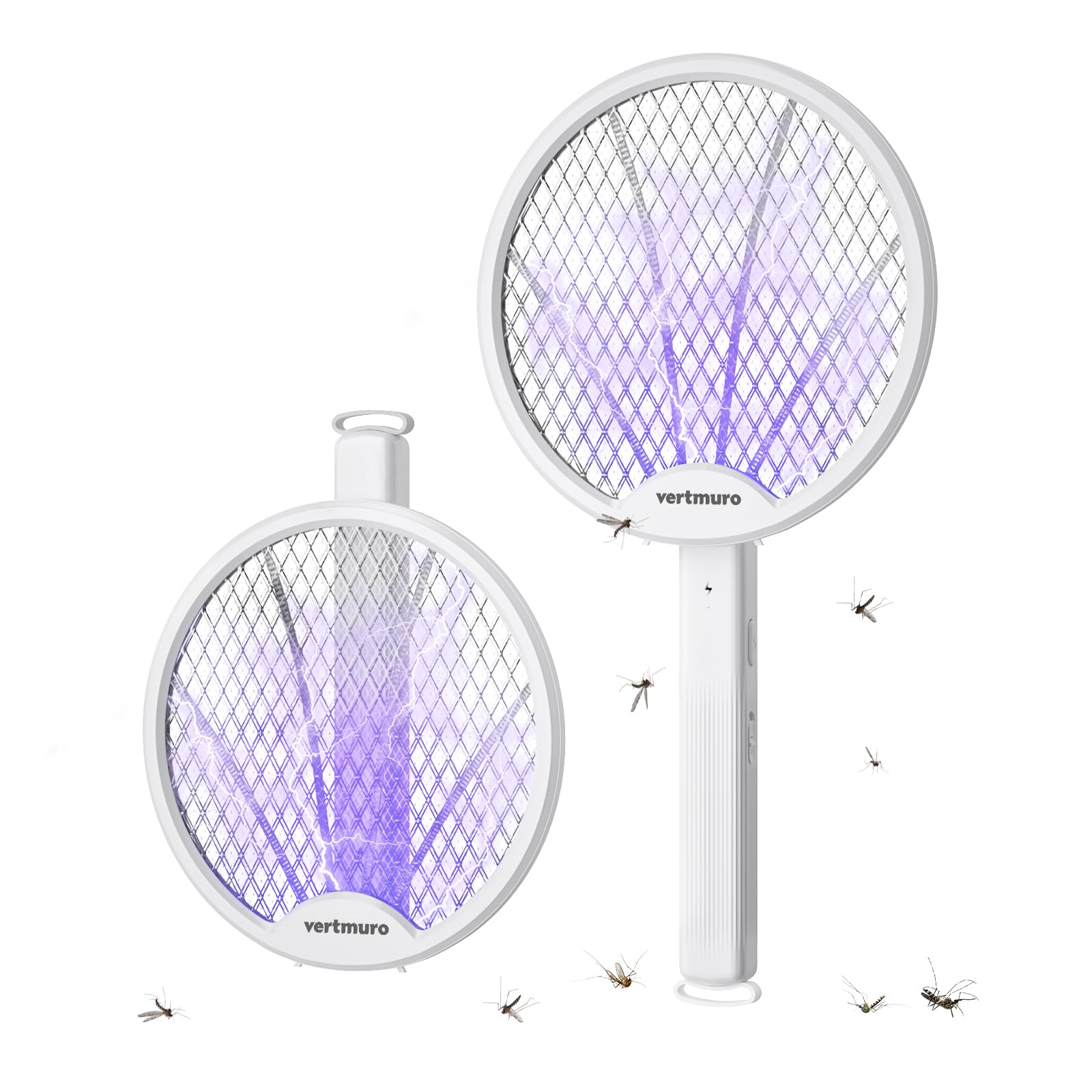 vertmuro Electric Fly Swatter, 4000V Bug Zapper Racket 2-in-1 Foldable Fly Trap with USB Rechargeable Battery, UV Light, Mosquito Killer Zapper for Indoor and Outdoor