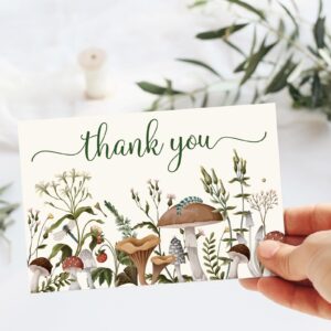 Whaline 36 Pack Vintage Mushroom Thank You Cards 6 Designs Plants Greeting Cards with Envelopes Stickers Retro Blank Note Cards for Party Invitation Supplies, 4 x 6 Inch