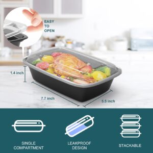 WGCC Meal Prep Containers Reusable - 50 Pack Food Storage Containers with Lids 16 oz - Disposable To Go Food Containers, BPA Free, Stackable, Microwave/Dishwasher/Freezer Safe, Black