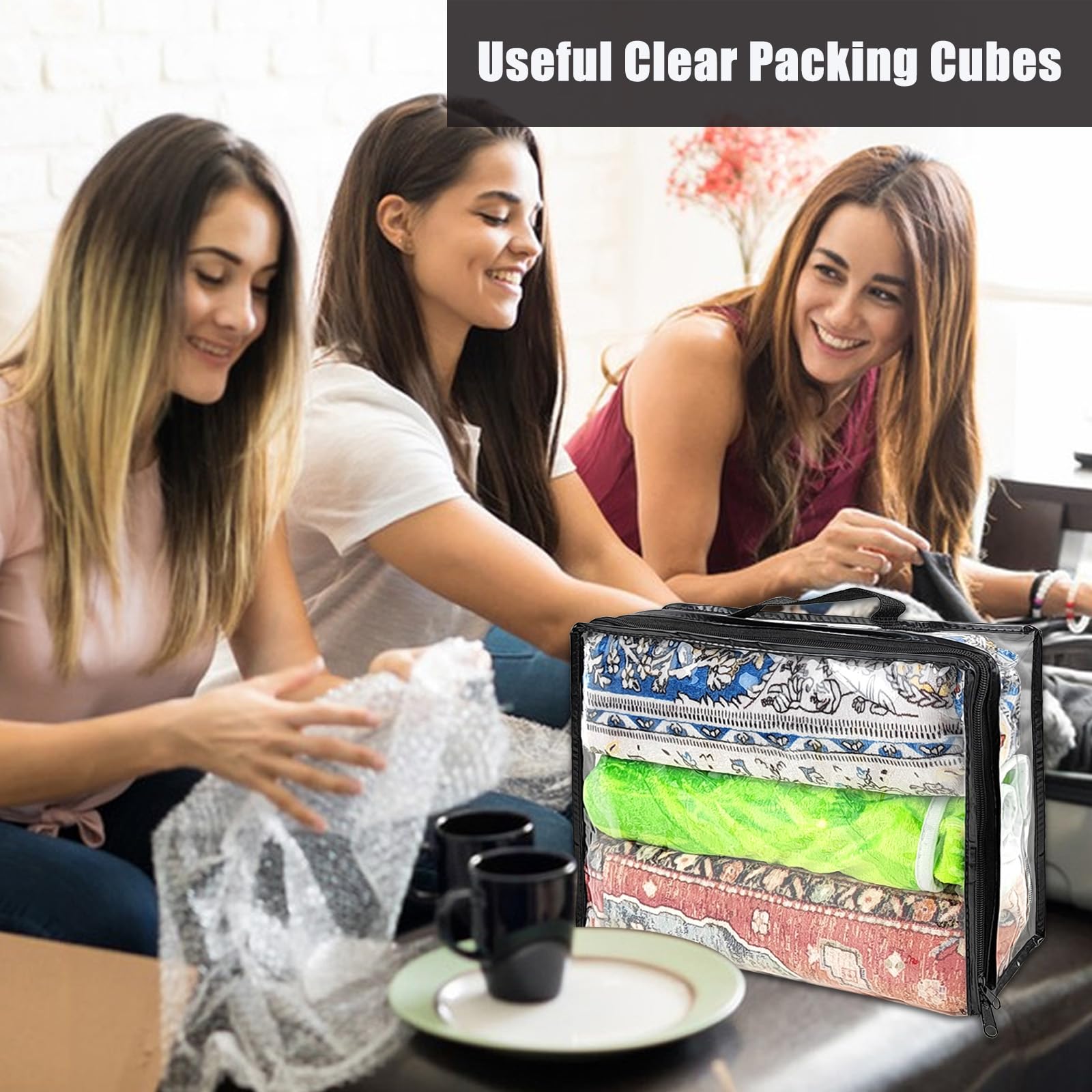 Hlimior 10 Pcs Extra Large Clear Travel Packing Cube，16 x 12 x 4 Clear Vinyl Zippered Storage Bags See Through Moving Bag Plastic Storage Bags PVC Multipurpose Pouch with Handle for clothing Storage