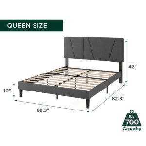 Zinus Queen Maya Upholstered Bed Frame with Asymmetric Headboard, Durable Wooden Slats, Sturdy Framework, Noise Free Sleep, No Box Spring Needed, Easy Assembly, Eco Friendly Packaging, Dark Grey