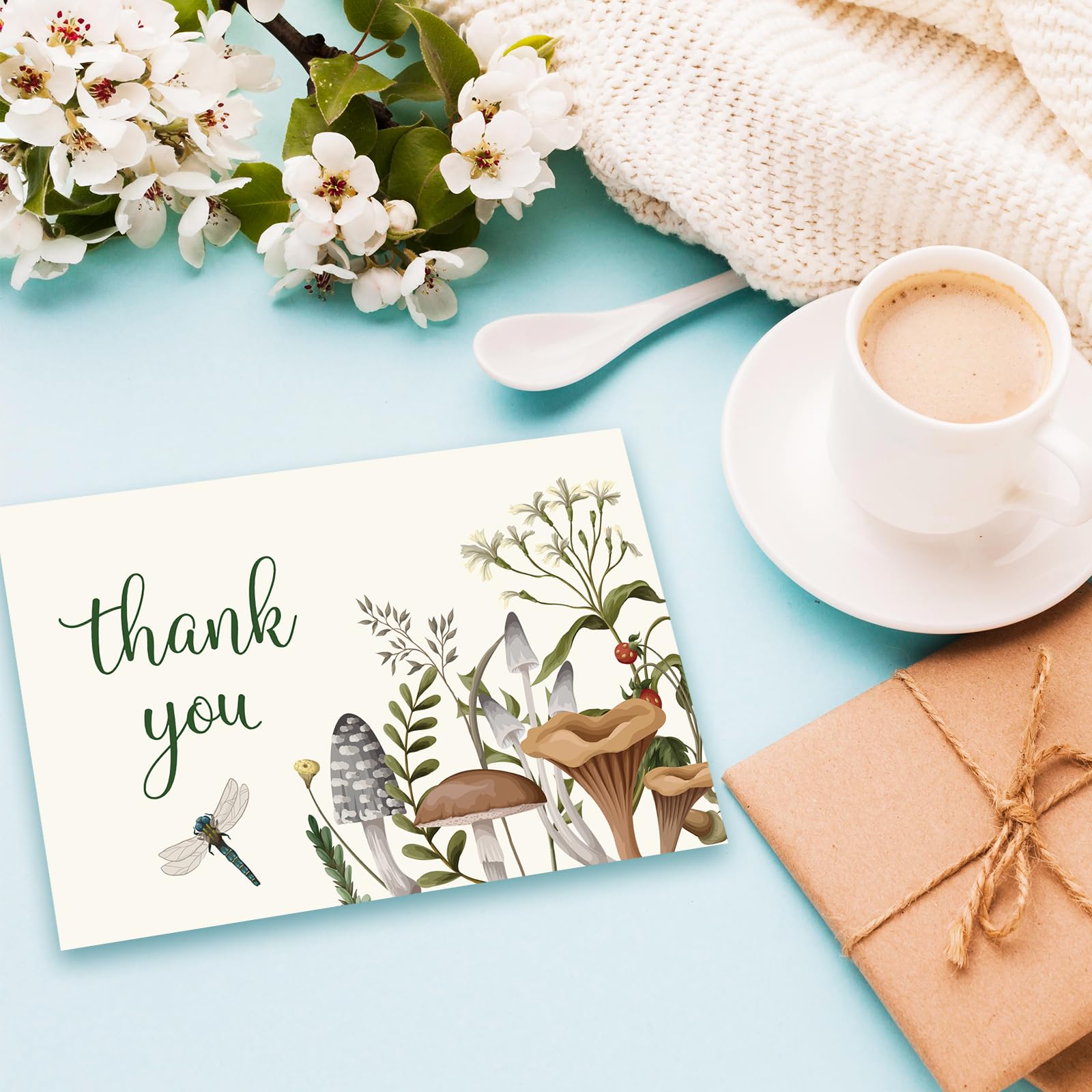 Whaline 36 Pack Vintage Mushroom Thank You Cards 6 Designs Plants Greeting Cards with Envelopes Stickers Retro Blank Note Cards for Party Invitation Supplies, 4 x 6 Inch