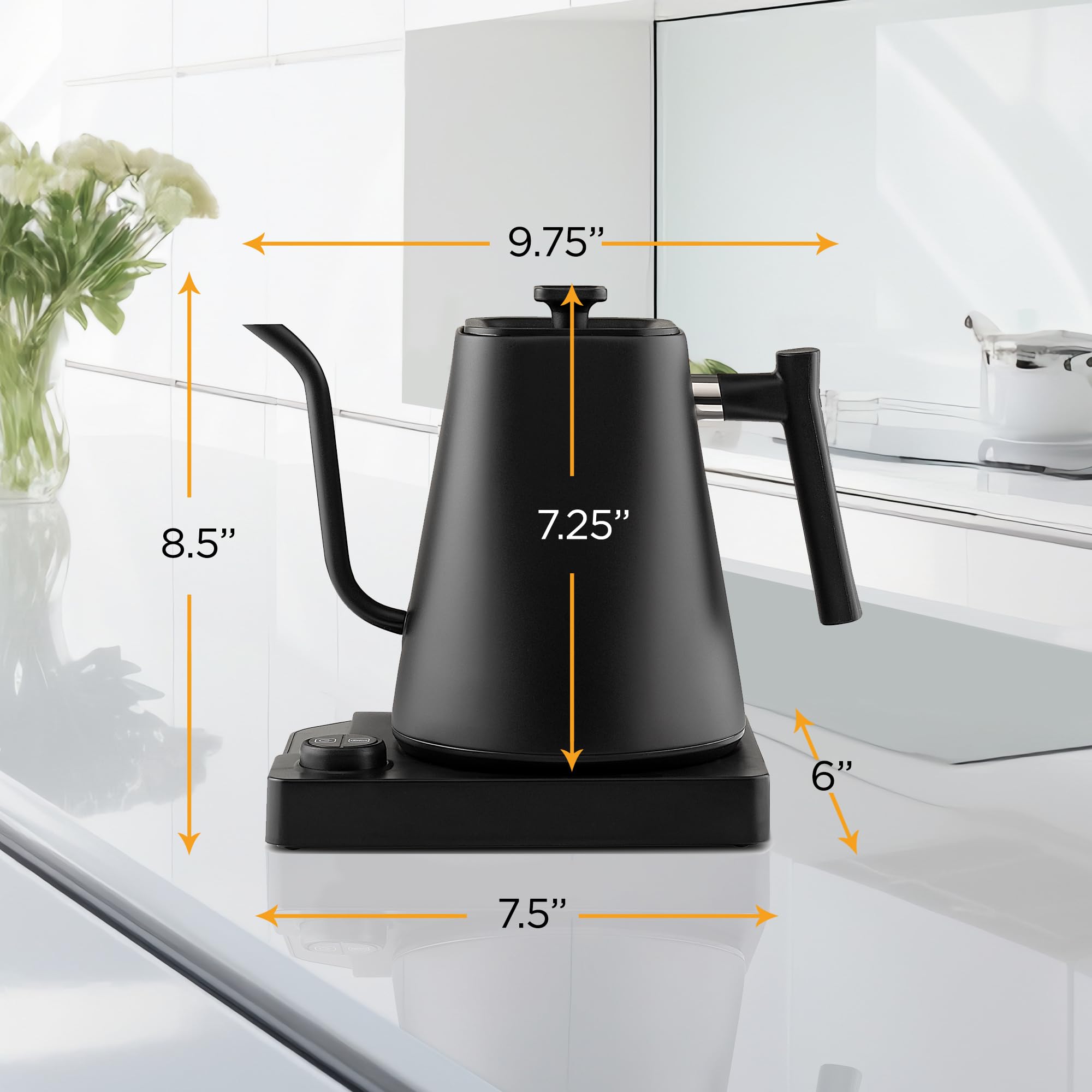 KETTLE & BLOOM Electric Gooseneck Kettle - 1 Liter, Black - Temperature Control Coffee & Tea Kettle - Perfect Pour Over, Gooseneck Electric Kettle for Precise Brewing