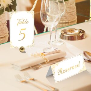 Gold Wedding Table Numbers 1-30 - Double Sided Gold Foil Table Number Cards 4x6 Inch with Head & Gift Table - Restaurant Table Numbers - Gold Table Numbers for Wedding Reception Table Signs