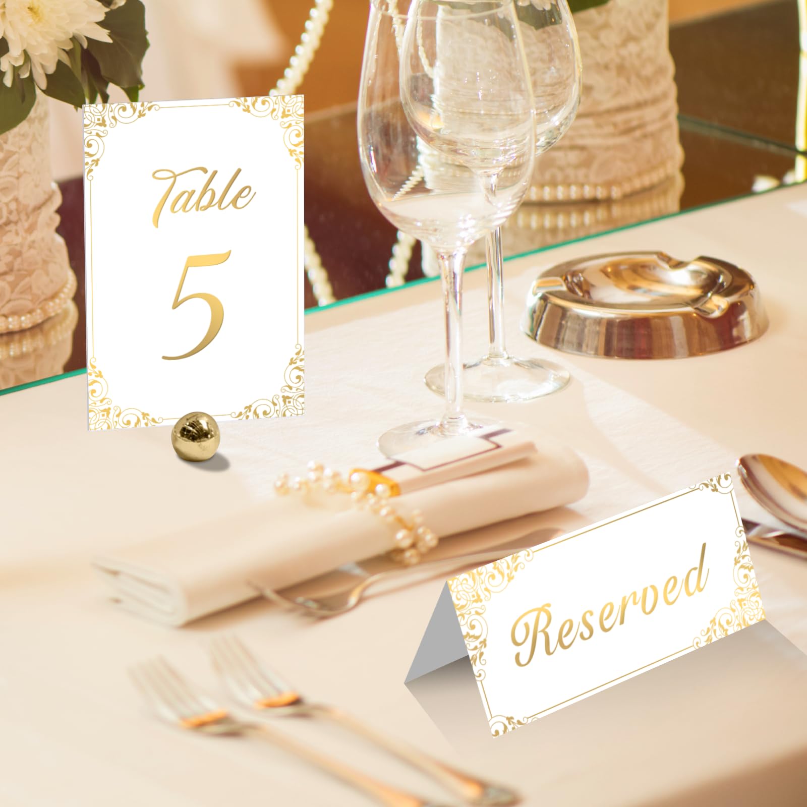 Gold Wedding Table Numbers 1-30 - Double Sided Gold Foil Table Number Cards 4x6 Inch with Head & Gift Table - Restaurant Table Numbers - Gold Table Numbers for Wedding Reception Table Signs