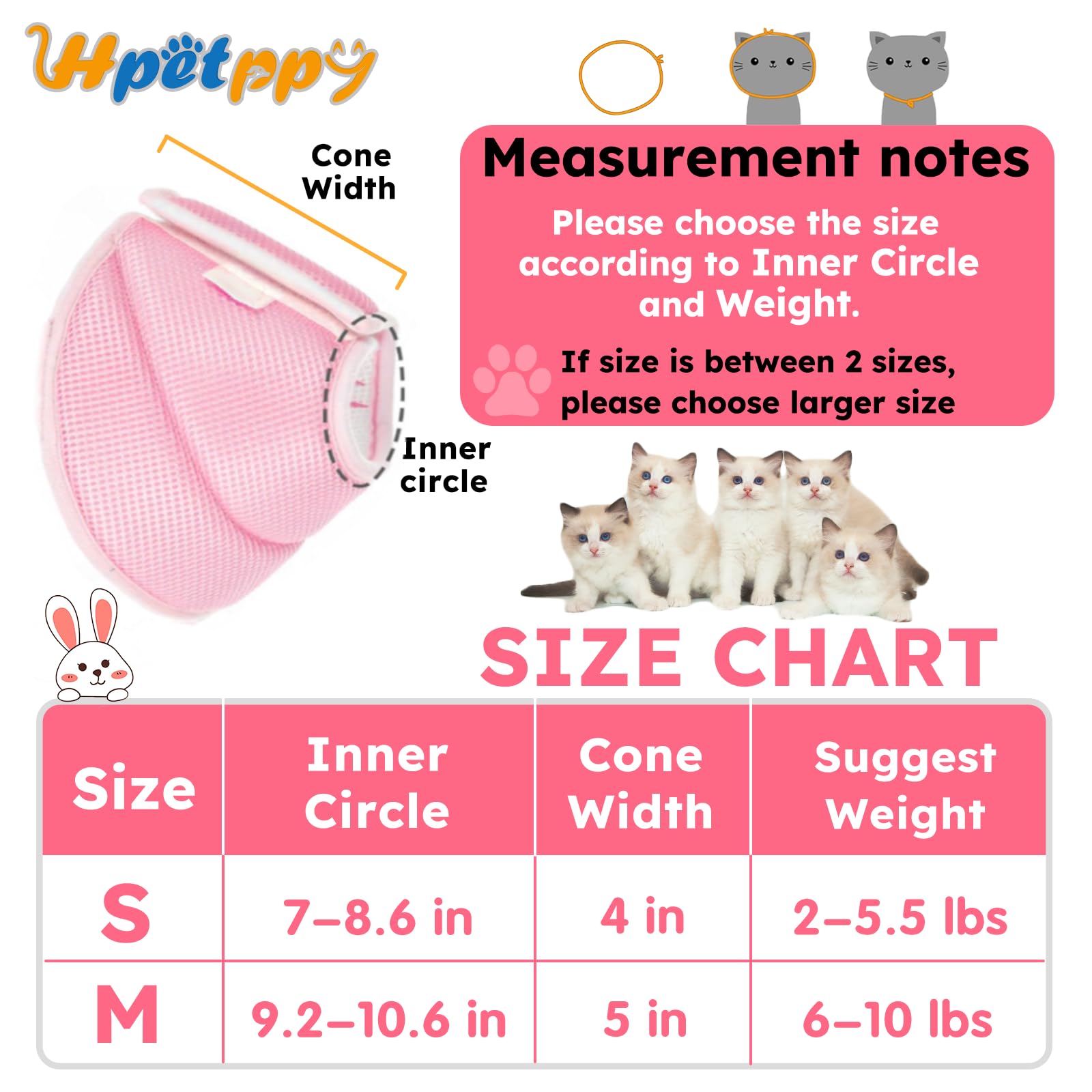 Cat Cone Collar Soft, Cute Cat Recovery Collar, Comfortable Cat Neck Cone for Wound Healing, Protective Pet Elizabethan Collar for Kitten Cat, Not Block Vision