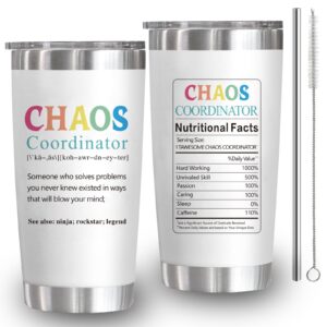 jewou gifts for women - gifts for boss lady - chaos coordinator gifts - thank you gifts for coworker, manager, teacher - birthday gifts for women boss day gifts - 20 oz stainless steel tumbler