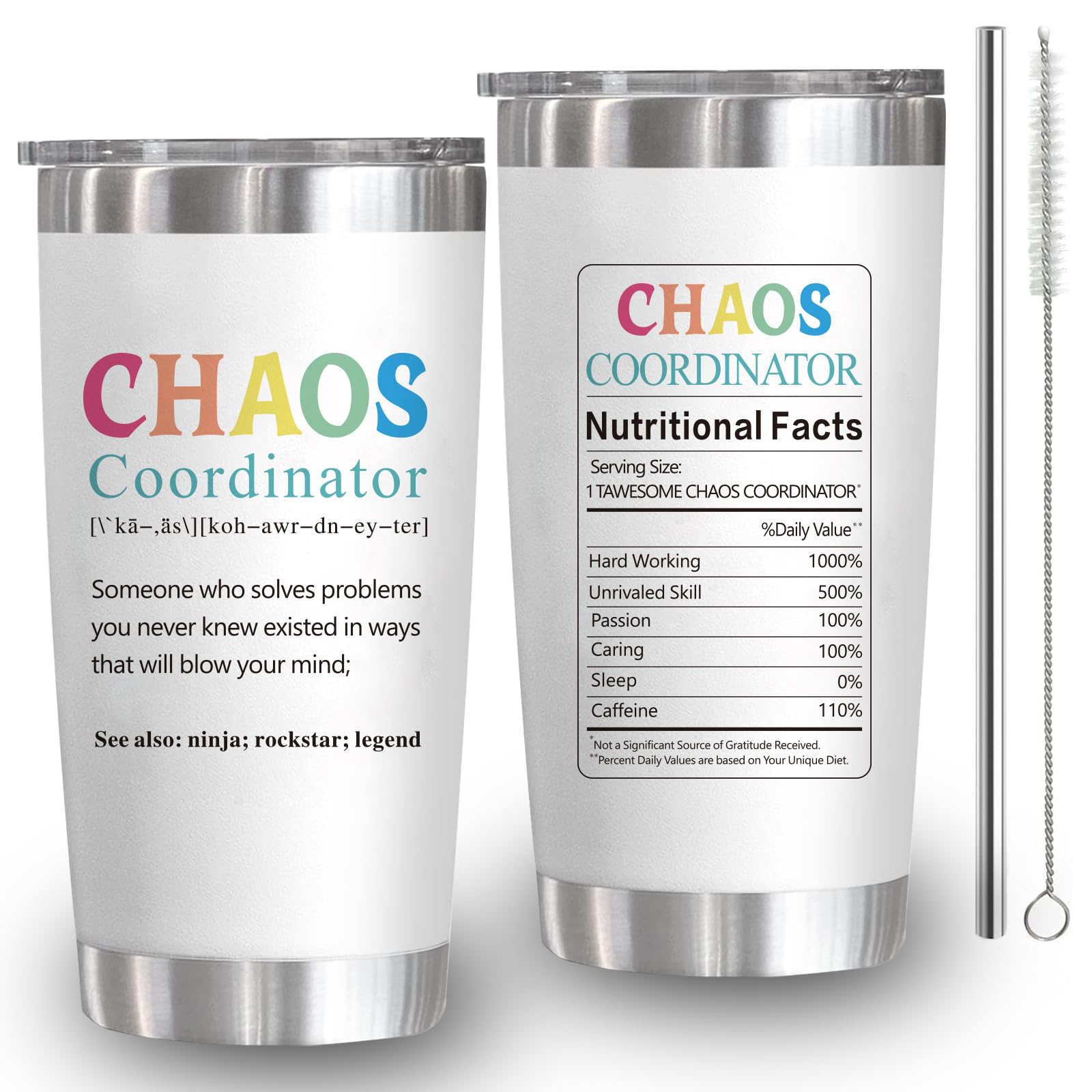 JEWOU Gifts for Women - Gifts for Boss Lady - Chaos Coordinator Gifts - Thank You Gifts for Coworker, Manager, Teacher - Birthday Gifts for Women Boss Day Gifts - 20 Oz Stainless Steel Tumbler