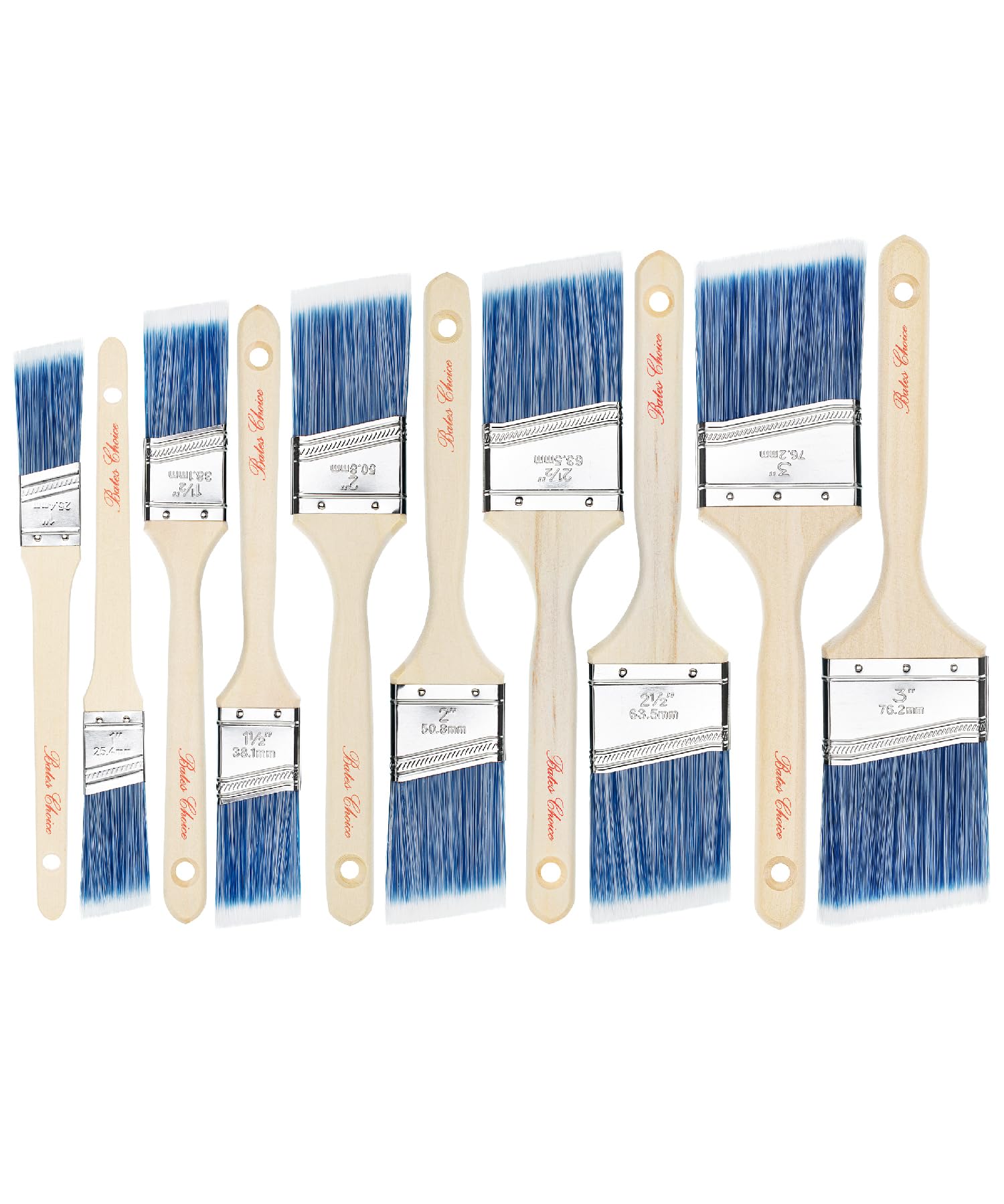 Bates- Paint Brushes, 10 Pack, 1", 1.5", 2", 2.5", 3", Angle Brushes, Treated Wood Handle, Wall Paint Brushes for Walls, Stain Brush, Furniture Paint Brushes for Painting Walls, Painting Brush