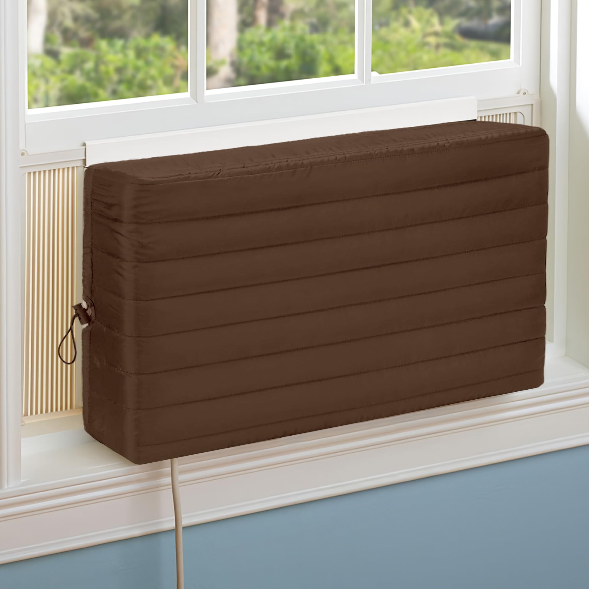 BlueStars Window Air Conditioner Cover Indoor - Inside AC Cover for Winter Protection - Triple Layers Insulation with Free Drawstring - 17" x 13" x 3.5", Brown