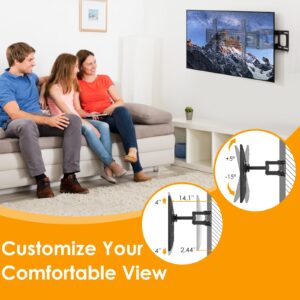 SweeEase 6 Arms TV Wall Mount for 26-65 inch, Full Motion Up Down Swivel Tilt Level Retractable TV Bracket for Flat Curved Max 110 lbs Max VESA 400x400mm TV, 8"-16"Wood Stud Articulating TV Wall Mount