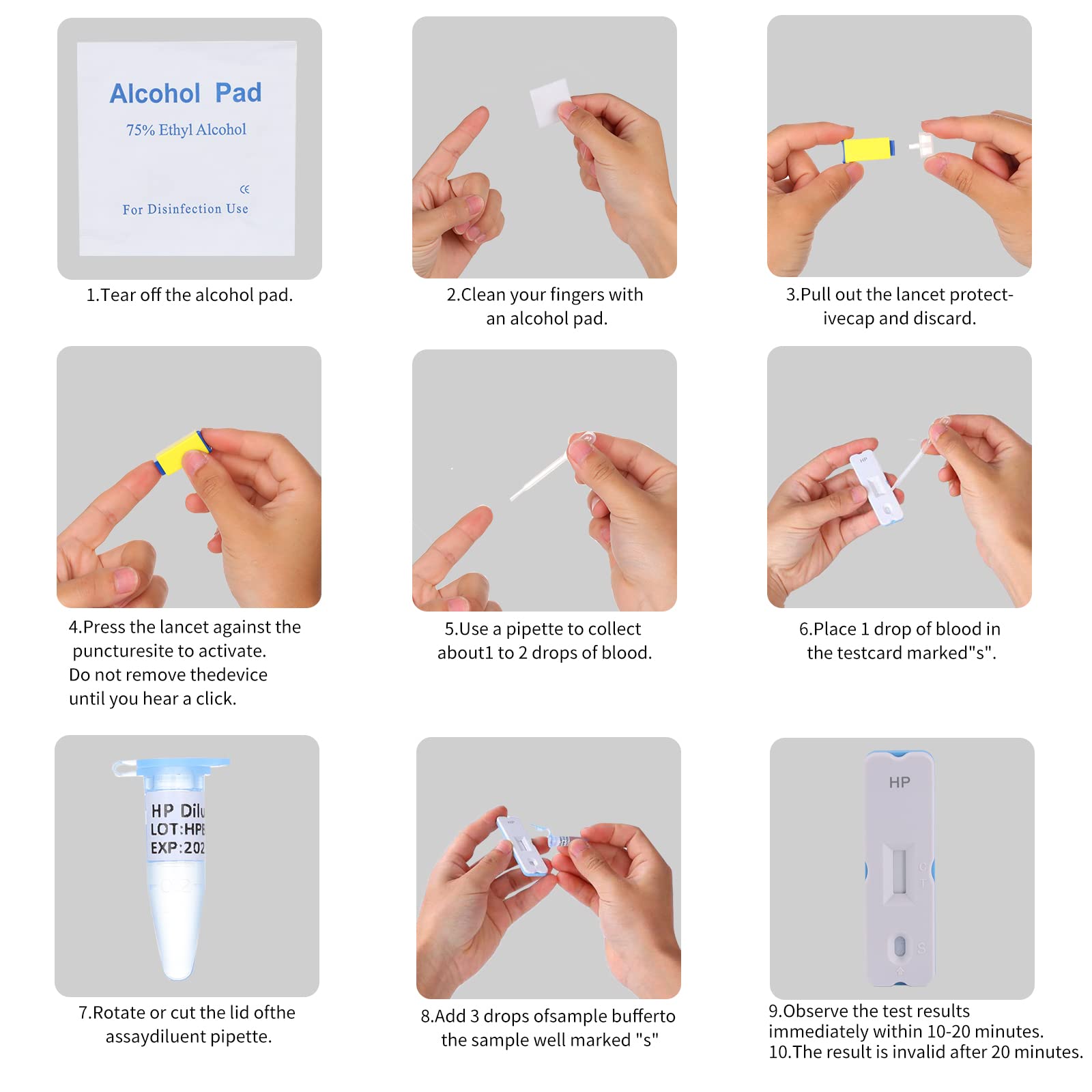 Kueysing Helicobacter Pylori 2 Test Kits, H. Pylori，h. Pylori 10-15 Minutes of Quick Home Testing, The Result is Highly Accurate, Easy to Read and use