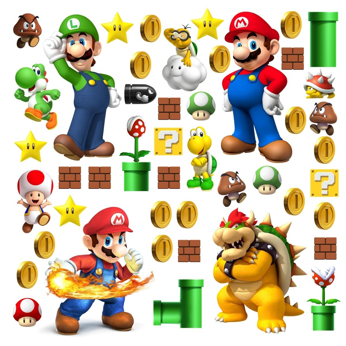 DEKOSH Super Mario Wall Decals - Complete Set of Large Mario Bros Build a Scene Peel & Stick Wall Stickers