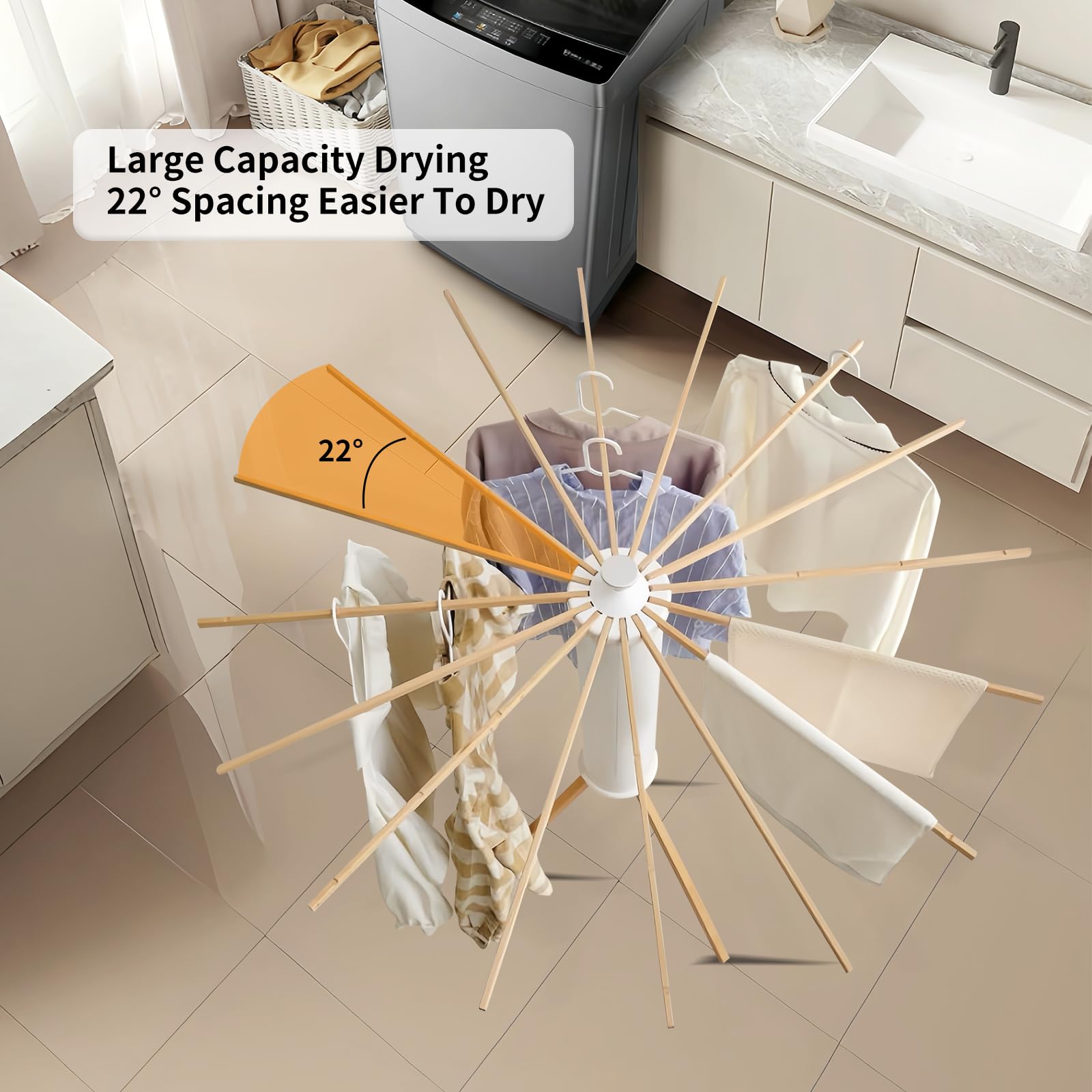 RFOUO Clothes Drying Rack Tripod,Laundry Hanger Dryer Rack,Portable Drying Rack,Foldable Drying Rack-Drying Rack Clothing Laundry Bedroom Household Wooden-16rods