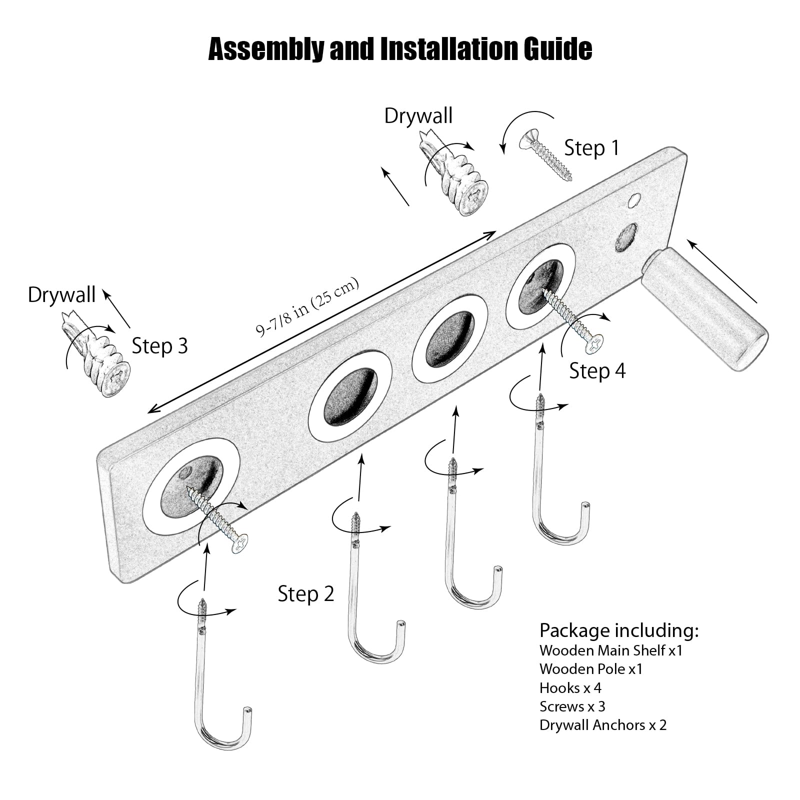 Eitida Wood Wall Holder for Dyson Hair Dryer, Adapters and Attachments, Magnetic Mounting Organizer Storage Rack, Vertical or Horizontal Hanging, 4 Removable Brass Hooks Included