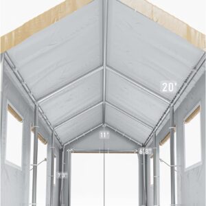 DEXSO Carport 10'x20' Heavy Duty Canopy, 1.0 mm Steel Poles & 14 mil PE Tarp, with Front & Rear Doors, 2 Side Doors, and 4 Windows Screen, Portable Garage for Pickup Truck, and Boat, Khaki