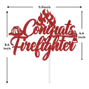 Congrats Firefighter Cake Topper, Congrats Firefighter Cake Topper, Congratulations Future Fireman, Fire Academy Graduation Party Decoration Supplies, Red Glitter