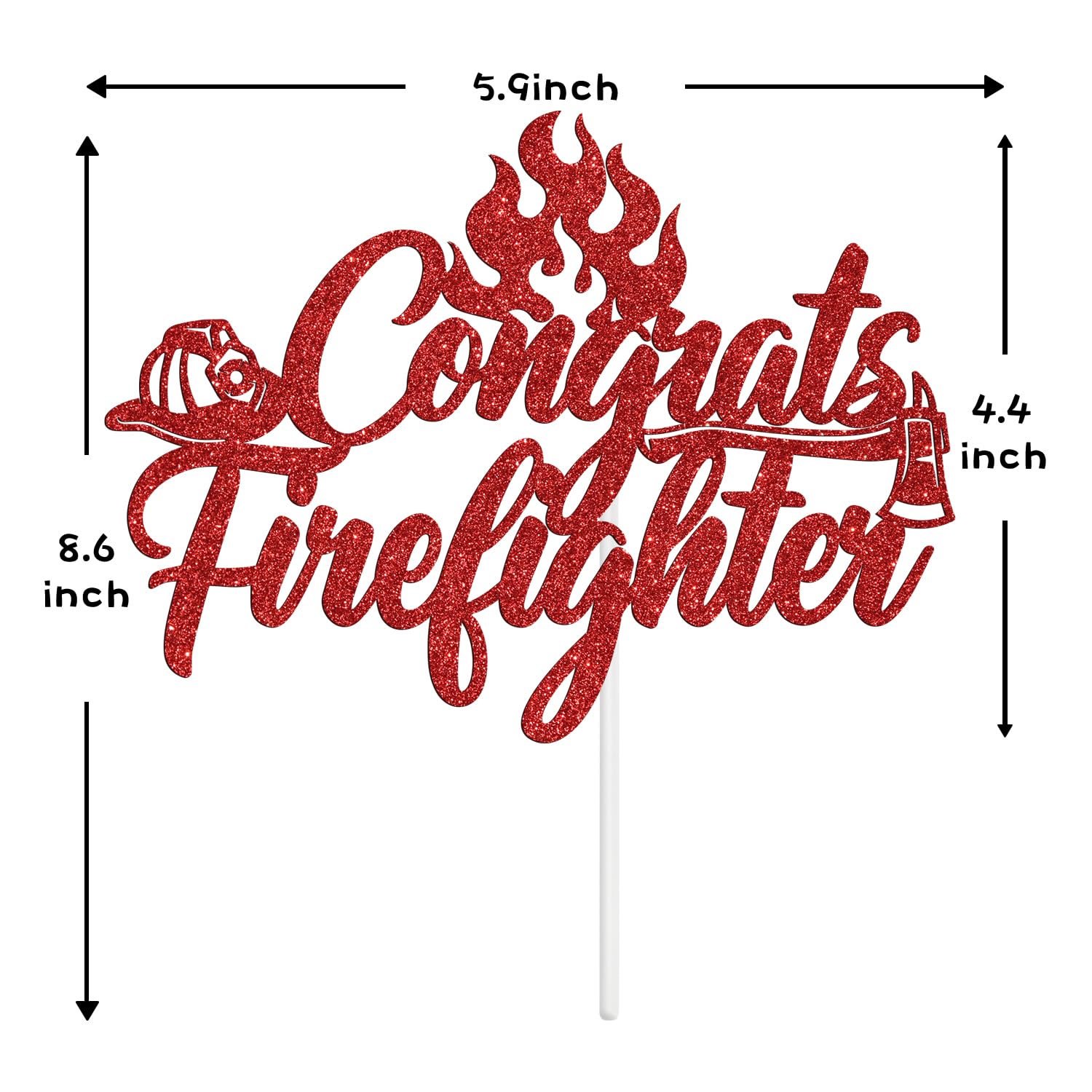 Congrats Firefighter Cake Topper, Congrats Firefighter Cake Topper, Congratulations Future Fireman, Fire Academy Graduation Party Decoration Supplies, Red Glitter