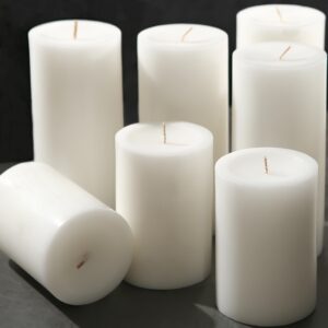 white pillar candles, unscented pillar candles bulk - 50 hour long burn time - dripless and smokeless white wax candles dinner table, for wedding,christmas and home decor [6 pack, 2.8x4 inch]