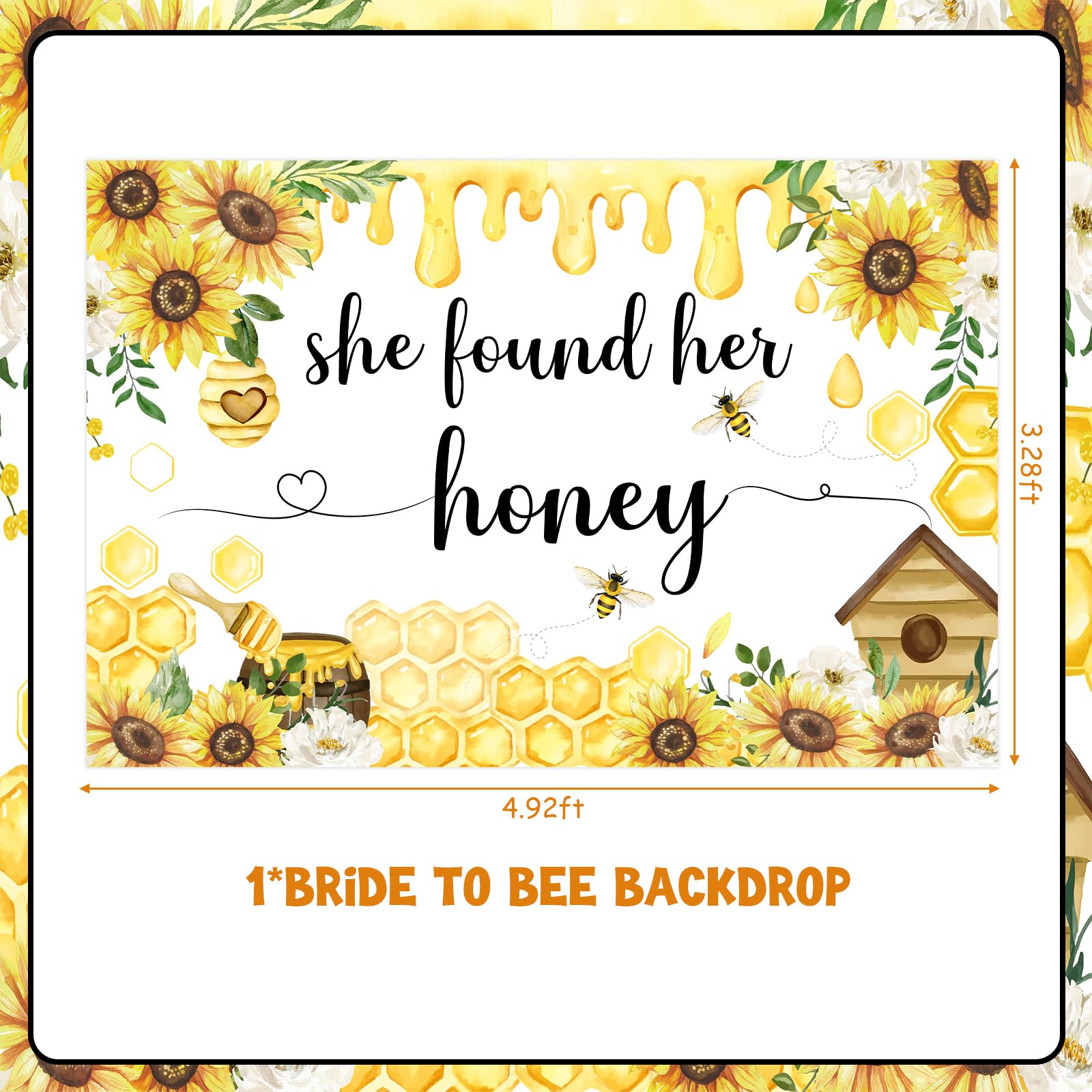 Wonmelody Bee Bridal Shower Decorations Backdrop She Found Her Honey Backdrop Banner Bride to Bee Bridal Shower Decorations Photo Background Meant to Bee Bachelorette Decors for Bee Themed Engagement