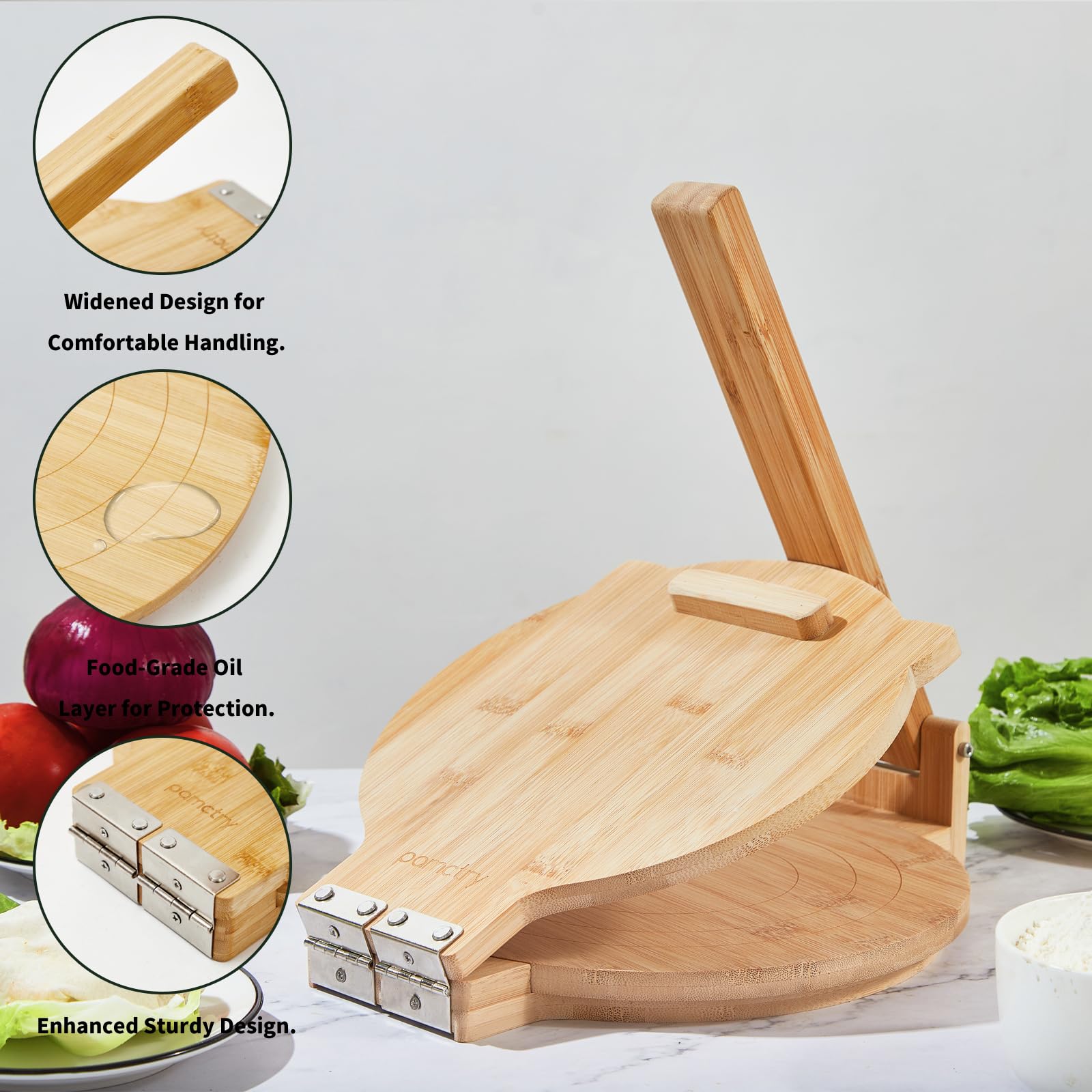 Pamctry Bamboo Tortilla Press Maker - 10 Inch Diameter, Perfect for Homemade Mexican Tortillas with 50 Parchment Paper Included…