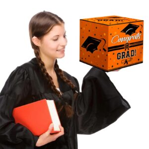 Graduation Card Box, Graduation Card Box 2024 Graduation Decorations, Card Box for Graduation Party 2024, Orange Grad Card Box holder Class of 2024 for College High School Gift Card Box Decor Supplies