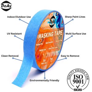 DOAY 4 Pack Blue Painters Tape - Fine Line Masking Tape 1/16", 1/8", 1/4", 1/2" x 60 Yards - Thin Automotive Pinstripe Tape for DIY, Paint, Art, Tumblers - Multi Size Pack - Total 240 Yards