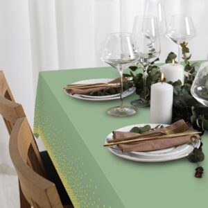 3 Pack Sage Green and Gold Plastic Tablecloth, Green Disposable Table Cloth for Rectangle Tables, Gold Stamping Dot Light Green Tablecloth for Baby Shower Birthday Wedding Party Decorations, 54"x108"