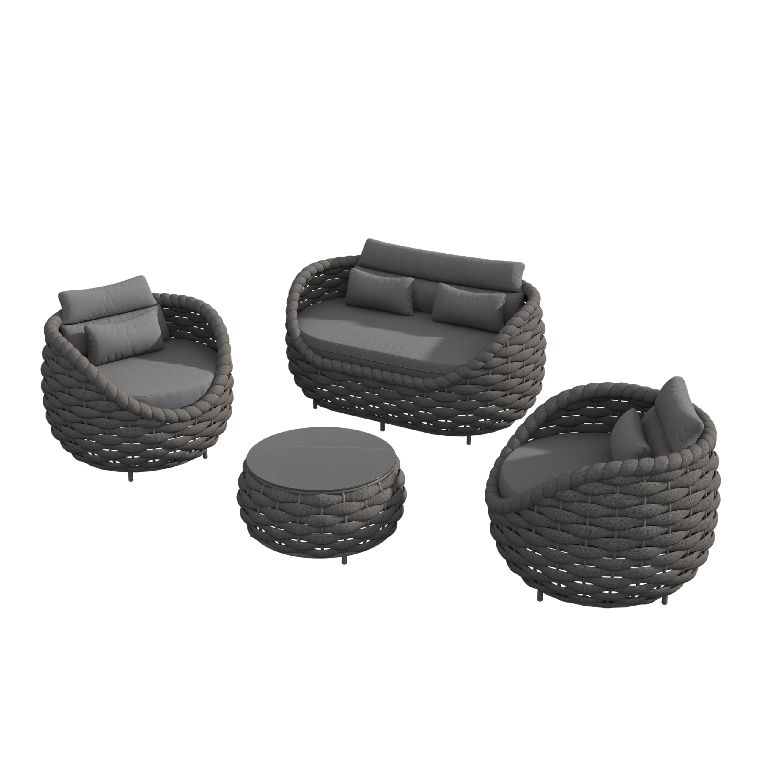 Vmopu Patio Sofa Set for Outdoor and Indoor Use All-Weather Textilene 4 Pieces Conversation Set, Sectional Sofa and Coffee Table Aluminum Frame Garden Furniture, Dark Gray