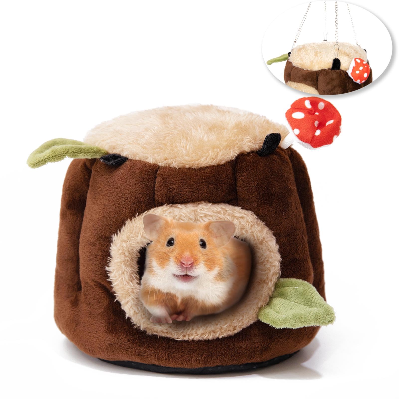 Aichillatum Guinea Pig Hideout Hamster Cage Accessories,Stump Style Soft Washable Hedgehog,Ferret,Rat Hammock for Cage,Chinchilla,Ferret, Bunny Bed,Small Animal Houses & Habitats(S)