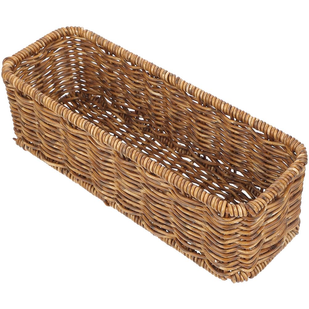 Wicker Storage Baskets Set of 2 Woven Shelf Baskets Narrow Storage Baskets for Organizing Brown Storage Bins for Shelves, Small Wicker Basket for Kitchen Tabletop Bedroom Closet Storage