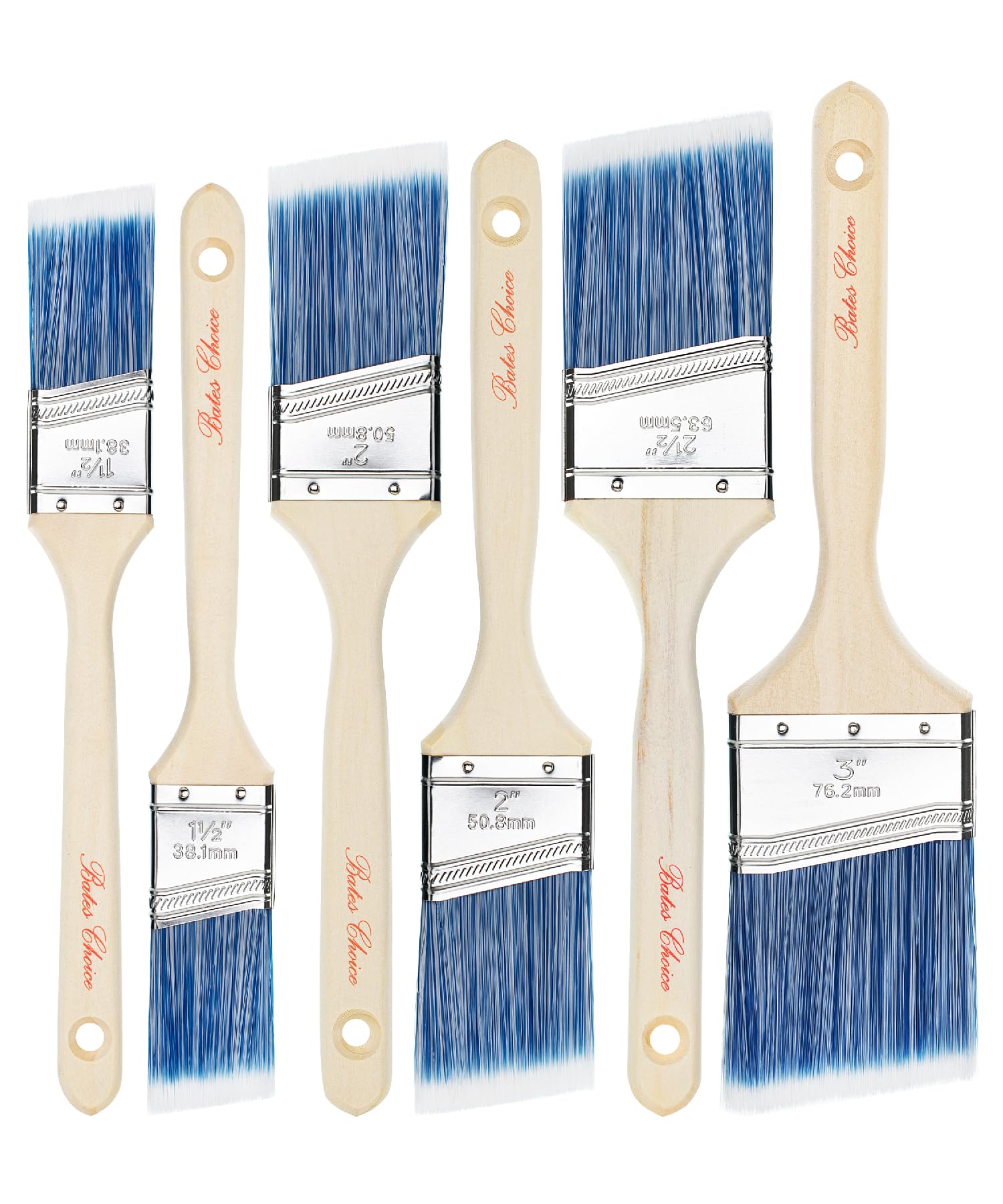 Bates- Paint Brushes, 6 Pack, 1.5", 2", 2.5", 3", Angle Brushes, Treated Wood Handle, Paint Brushes for Walls, Stain Brush, Wall Paint Brushes, Furniture Paint Brushes for Painting Walls