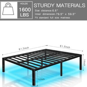 HAAGEEP Metal Queen Bed Frame with Led Lights Queen-Size Platform Bedframe No Box Spring Needed Mattress Frames 14 Inch High